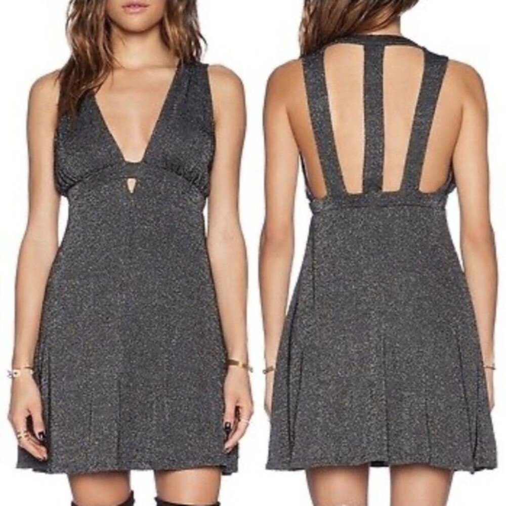 Free People F361Z094 Dance of the Night Black Shimmer Halter Party Dress - $108